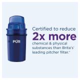 PUR 7-Cup Pitcher Water Filter with 1 Genuine PUR Filter- Small Capacity, 2-in-1 Powerful, Faster Filtration, Lasts 2 Months or 40 Gallons, Dishwasher Safe, White/Blue (PPT700W)