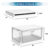 HYBRIDEAS 3-Pack Clear Stackable Storage Bins with Lids Magnetic Doors Open Front Foldable Folding Plastic Craft Containers Large Closet Organizers Box for Bedrooms Living Rooms Study Kids