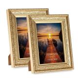 Edenseelake 5x7 Picture Frames Set of 2, Vintage Gold Photo Frame 5 by 7 for Tabletop or Wall Display