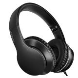 LORELEI X6 Over-Ear Headphones with Microphone, Lightweight Foldable & Portable Stereo Bass Headphones with 1.45M No-Tangle, Wired Headphones for Smartphone Tablet MP3 / 4 (Space Black)