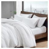 Kenneth Cole - Queen Duvet Cover Set, Soft Waffle Textured Bedding with Matching Shams, Cozy Home Decor with Button Closure, Oeko-Tex Certified (Solid Waffle White, Queen)