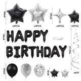 56 PCS Happy Birthday Balloons Happy Birthday Banner Silver and Black Balloons for Boys Men Girls Women 16th 18th 20th 21st 25th 30th 40th 50th 60th Birthday Party Decorations (Black)