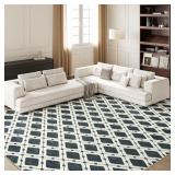 Art&Tuft Washable Rugs 8x10, Area Rugs for Living Room, Stain Resistant Area Rugs 8x10 - No Slip Modern Checkered Rugs for Bedroom, Living Room, Dining Room, Black - Retail: $155.71