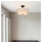 XiNBEi Lighting Drum Semi Flush Light, 3 Light Semi Flush Mount Ceiling Light Fixture with Fabric Shade Modern Close to Ceiling Light for Bedroom & Living Room Dark Bronze Finish XB-SF1289-DB - Retail