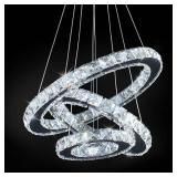 Dixun LED Chandeliers Modern Ceiling Light Fixture 3 Rings Adjustable Stainless Steel Pendant Light Chandelier for Bedrooms Living Room (Cool White) - Retail: $85.37