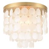 ALICE HOUSE 13.8" Capiz Shell Ceiling Light,Brushed Brass Finish, 3 Light Flush Mount Light for Bedroom, Hallway, Entryway ETL Listed, AL2608-S3