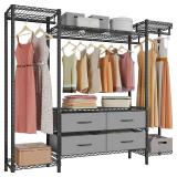 VIPEK V20 Wire Garment Rack Heavy Duty Clothes Rack, Metal Clothing Rack with 6 Shelves, 3 Hang Rods & 4 Fabric Drawers, Compact Freestanding Closet Wardrobe, 56.7" L x 14.6" W x 70.9" H, Black - Reta