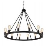 AMZASA Large Farmhouse Wagon Wheel Chandelier,Black Industrial Round 12 Lights Dining Room Light Fixture for Kitchen Living Room Foyer Hotel Dia38.2 Inches UL Listed - Retail: $189.99