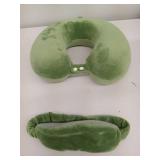 Sexysamba Pure Memory Foam Travel Pillow Set for Adults-Comfortable & Removable Machine Washable Cover, Neck Support Pillow Airplane Travel Kit with Eye Mask for Portable Plane Accessories-Green