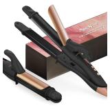 AmoVee Travel Curling Iron, 1.25 Inch Hair Straightener Curling Iron, 2 in 1 Flat Iron Ceramic Tourmaline, Dual Voltage Curling Iron, Adjustable Temp, Rose Gold