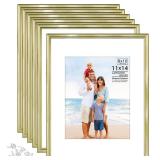 Langdon House 11x14 Picture Frames Set w/Mat for 8x10 Photo (Gold, 6 Pack), Distinguished Edging for Classic Style, Wall Mount Only, Richland Collection