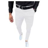 Mens Fashion Slim Fit Dress Pants Casual Business Skinny Stretch Pants Golf Pants White