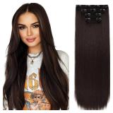 REECHO 28" Straight Super Long 4 PCS Set Thick Clip in on Hair Extensions Dark Brown with Little Reddish