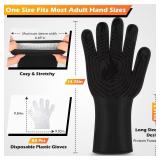 BBQ Gloves, 1472°F Heat Resistant Fireproof Mitts, Silicone Non-Slip Washable Oven Kitchen Gloves for Barbecue, Grilling, Cooking, Baking, Camping, Smoker (Black)