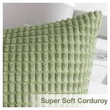 MIULEE Pack of 2 Pillow Covers 18 x 18 Inch Light Green Super Soft Corduroy Decorative Throw Pillows Couch Home Decor for Spring Cushion Sofa Bedroom Living Room