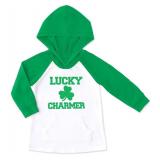 St Patricks Day Boys Girls Long Sleeve Raglan Lucky Charmer Sweatshirt Kangaroo Pocket Pullover Green White 4 Years