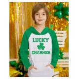 St Patricks Day Boys Girls Long Sleeve Raglan Lucky Charmer Sweatshirt Kangaroo Pocket Pullover Green White 4 Years