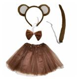 Bwerfuet Monkey Costume Tutu Set, Animal Fancy Dress Costume Kit, Monkey Ear Headband Bowtie Tail Bow Tie forHalloween Cosplay Party Decoration