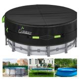 UIRWAY 24 Ft Round Pool Cover with Reflective Strips, Swimming Pool Cover for Above Ground Pools, Solar Cover Including Rope Tie and Luminous Ground Nails, PU Tarp Snug Fit for UV Protected