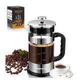 French Press Coffee Maker   21OZ Classic Glass Coffee Press, Heat resistant Borosilicate Glass Coffee Pot with 4 Level Disassemble Filters, Portable Cold Brew Coffee Maker for Travel Home Gift(Sliver)