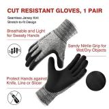 COOLJOB A3 Cut Resistant Fishing Gloves for Men Women, Touchscreen Safety Work Gloves with Grip Nitrile, Knife Proof Anti slip Dexterous Gloves for Glass Handling Wood Carving, Gray, Large, 1 Pair