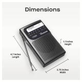 AM FM Battery Operated Portable Pocket Radio   Best Reception and Longest Lasting. AM FM Compact Transistor Radios Player Operated by 2 AA Battery, Mono Headphone Socket, by Vondior