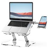 Lpoake Laptop Stand for Desk, Upgraded Acrylic Laptop Stand with Phone Holder, Adjustable Laptop Riser, Foldable White Computer Stand, Compatible with 10 to 15.6 Inches Laptops (Transparent)