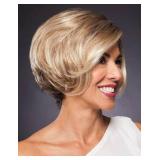 Fencca Short Ombre Blonde Highlight Pixie Wigs for Women Layered Mixed Blonde Synthetic Wig