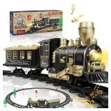 JUQU Train Set   Train Toys for Boys w/Lights & Sounds (ON/Off), Toddler Toy Train Sets w/Locomotive Engine, Cars& Tracks, Christmas Train Gift for 3 4 5 6 7 8+ Year Old Kids Birthday Gifts