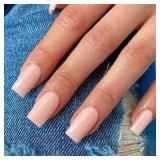 Baby Pink Nails Press ons, Press on Nails Medium Square Glue on Nails Medium Length, Short Acrylic Nails Glue on Medium Coffin Nails Fake Nails False Nails for Women, Thick Solid Color Gel Nails 24Pcs