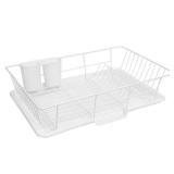 Sweet Home Collection Space Saving 3 Piece Dish Drainer Rack Set Efficient Kitchen Organizer for Quick Drying and Storage   Includes Cutlery Holder and Drainboard   Maximize Countertop Space, White