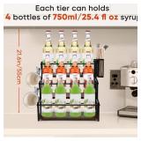 GADFISH Coffee Syrup Rack Organizer, 3 Tier Syrup Bottle Holder Stand for Coffee Bar, 12 Bottles Storage Shelves with Basket and Hooks for Syrup, Wine, Dressing for Kitchen Coffee Station