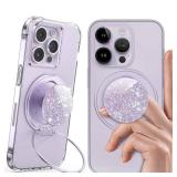 Typecase Magnetic Phone Grip Ultra Thin Cell Phone Ring Holder   Adapter Ring Included   Adjustable Finger Ring Kickstand Compatible with Phone Tablets   Purple Glitter