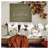 RABUSOFA Fall Pillow Covers 18x18 Set of 4 Velvet Thanksgiving Pillows Decorative Throw Pillows,Pumpkin Fall Decor Autumn Pillowcases for Fall Decorations for Home Couch Aqua Watercolor