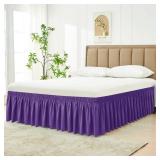 Biscaynebay Wrap Around Bed Skirts for Queen Beds 15 Drop, Purple Adjustable Elastic Dust Ruffles Easy Fit Wrinkle & Fade Resistant Silky Luxurious Fabric Machine Washable