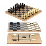 Regal Games   Reversible Wooden Board for Chess, Checkers & Tic Tac Toe   24 Interlocking Wooden Checkers and 32 Standard Chess Pieces   for Age 8 to Adult for Family Fun