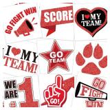 Colarr 180 Pcs Team Spirit Temporary Tattoo 2, 1.5 Face Body Paw Go Team Cheer Tattoo Removable Glitter School Spirit Stickers for Classroom Cheerleading Teams Football Sports Games(Red, Black)