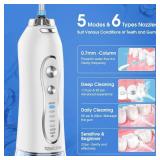 H2ofloss Water Dental Flosser Portable Dental Oral Irrigator with 5 Modes, 6 Replaceable Jet Tips, Rechargeable IPX7 Waterproof Teeth Cleaner for Home and Travel -300ml Detachable Reservoir (HF-6)