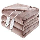 VEVOR Heated Blanket Electric Throw, 100" x 90" King Size, Soft Flannel Heating Blanket with 10 Hours Timer Auto-off & 5 Heating Levels, Dual Control, Machine Washable, ETL & FCC Certification (Beige)