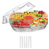 Serving Tray on Ice,Chilled Serving Tray,Serving Trays That Keep Food Cold,Kitchen Chilled Food Bowl with Compartment and Lids for Shrimp, Fruits, Vegetables, Salads