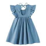 Dutebare Toddler Baby Girl Dress Cotton Linen Ruffle Halter Sleeveless Dresses Kids Summer Sundress Blue 100