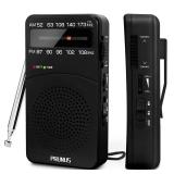 PRUNUS J 166 Portable Radio AM FM, Battery Operated Radio with Tuning Light, Back Clip, Excellent Reception, AM FM Radio Portable, Transistor Radio