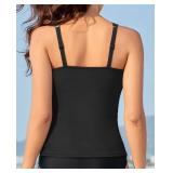 Yonique Tankini Set for Women Swimwear Tummy Control Swim Top Modest Tank Top Bottoms Bathing Suits Large Black