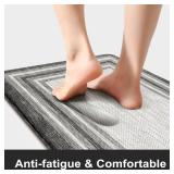 KIMODE Anti Fatigue Kitchen Mats for Floor 2PCS,17x47+17x29 Farmhouse Kitchen Rugs Non Slip Rubber Backing,Waterproof Cushioned Standing Mat for Office,Laundry,Sink,Desk,Grey