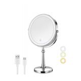 10X Lighted Makeup Mirror, 9 Rechargeable Magnifying Mirror with 3 Colors, 1x/10x Double Sided Touch Screen Vanity Mirror, Brightness Adjustable Cosmetic Light up Mirror, Gift for Women