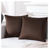 Mixhug Decorative Throw Pillow Covers, Velvet Cushion Covers, Solid Throw Pillow Cases for Couch and Bed Pillows, Coffee Brown, 20 x 20 Inches, Set of 2