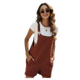 Yeokou Womens Cotton Linen Overalls Casual Summer Rompers Jumpsuit Bib Shortalls(Red L)