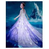 UPORPOR Light Up Princess Costume for Girls Dress Up Clothes Halloween Christmas Dress for Kids Party Costume, White Purple Size 150