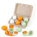 SallyFashion 12PCS 6 Eggs in Carton (2 Pack) Toy Eggs, Wooden Play Eggs Play Kitchen Accessories Pretend Play Food Sets for Kids Early Development Learning Toys