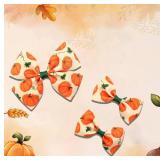 2PCS Fall Thanksgiving Hair Bow Clips Autumn Pumpkin Hair Bow Clips Thanksgiving Day Headwear Hairpin Alligator Clips Bows for Girls Toddlers Kids Women **1 Big 1 Small